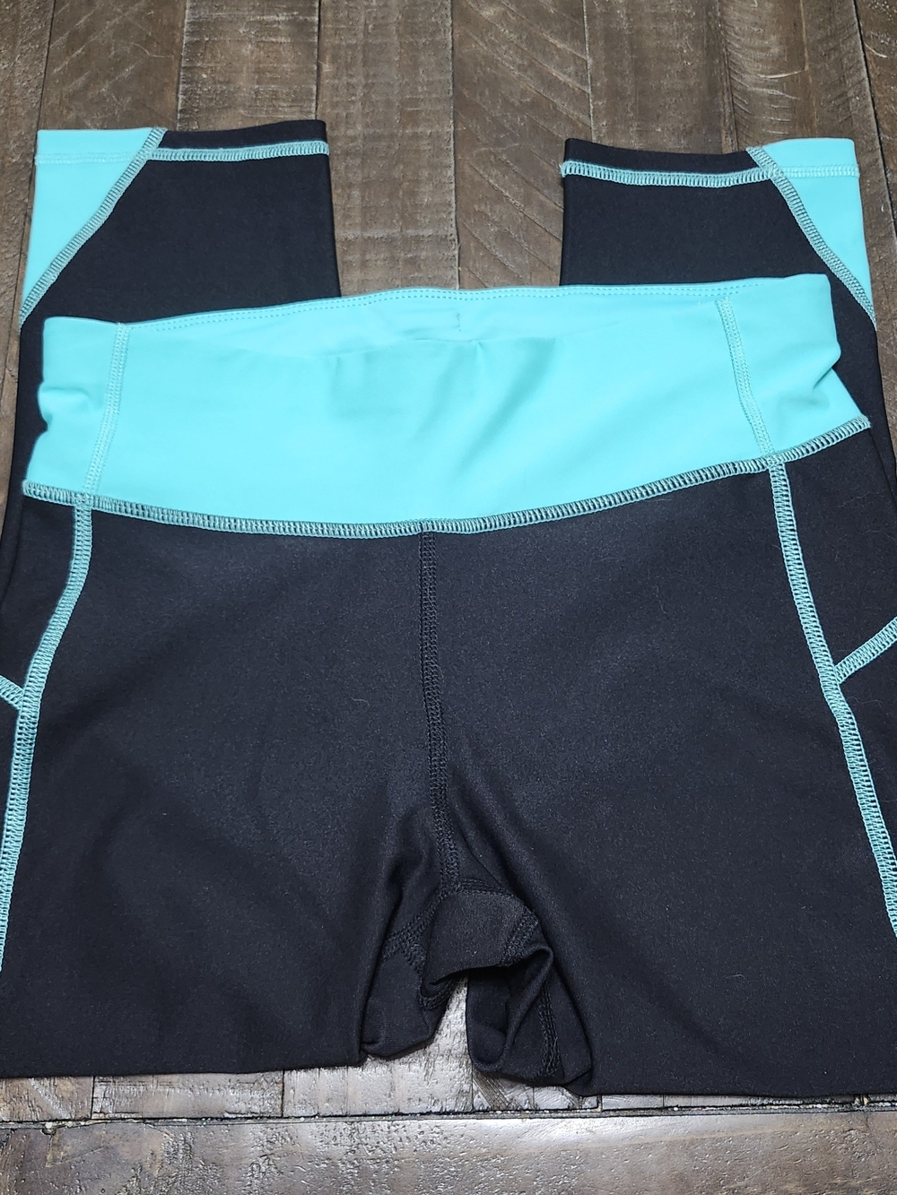 Xersion Black and Aqua High-Waist Workout Shorts